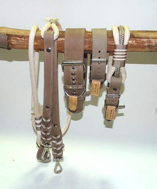Fettlederhalsband Taupe