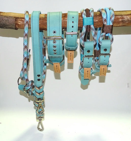 Fettlederhalsband Ice Blau