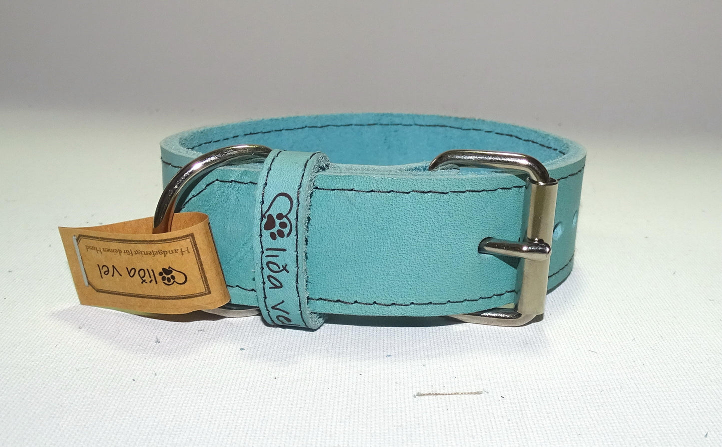 Fettlederhalsband Ice Blau