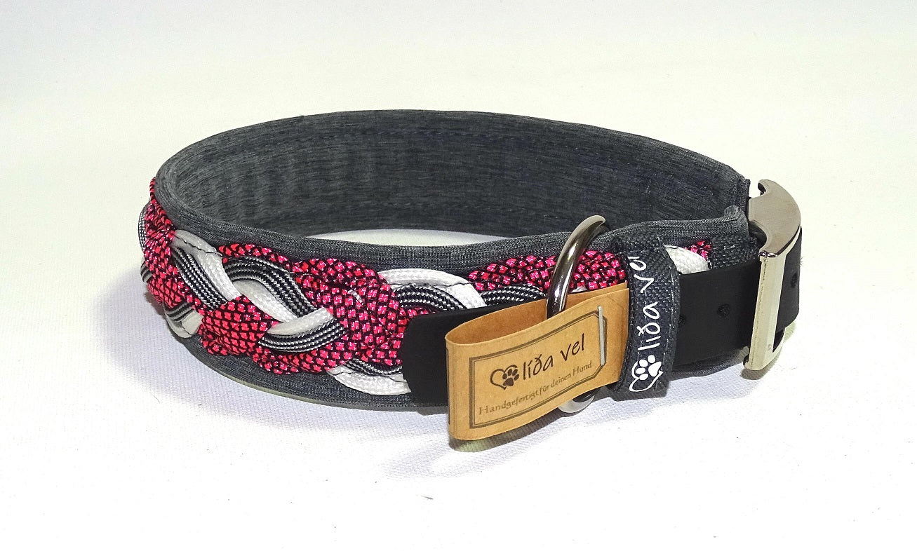 Paracordhalsband gepolstert in pink-grau verstellbar