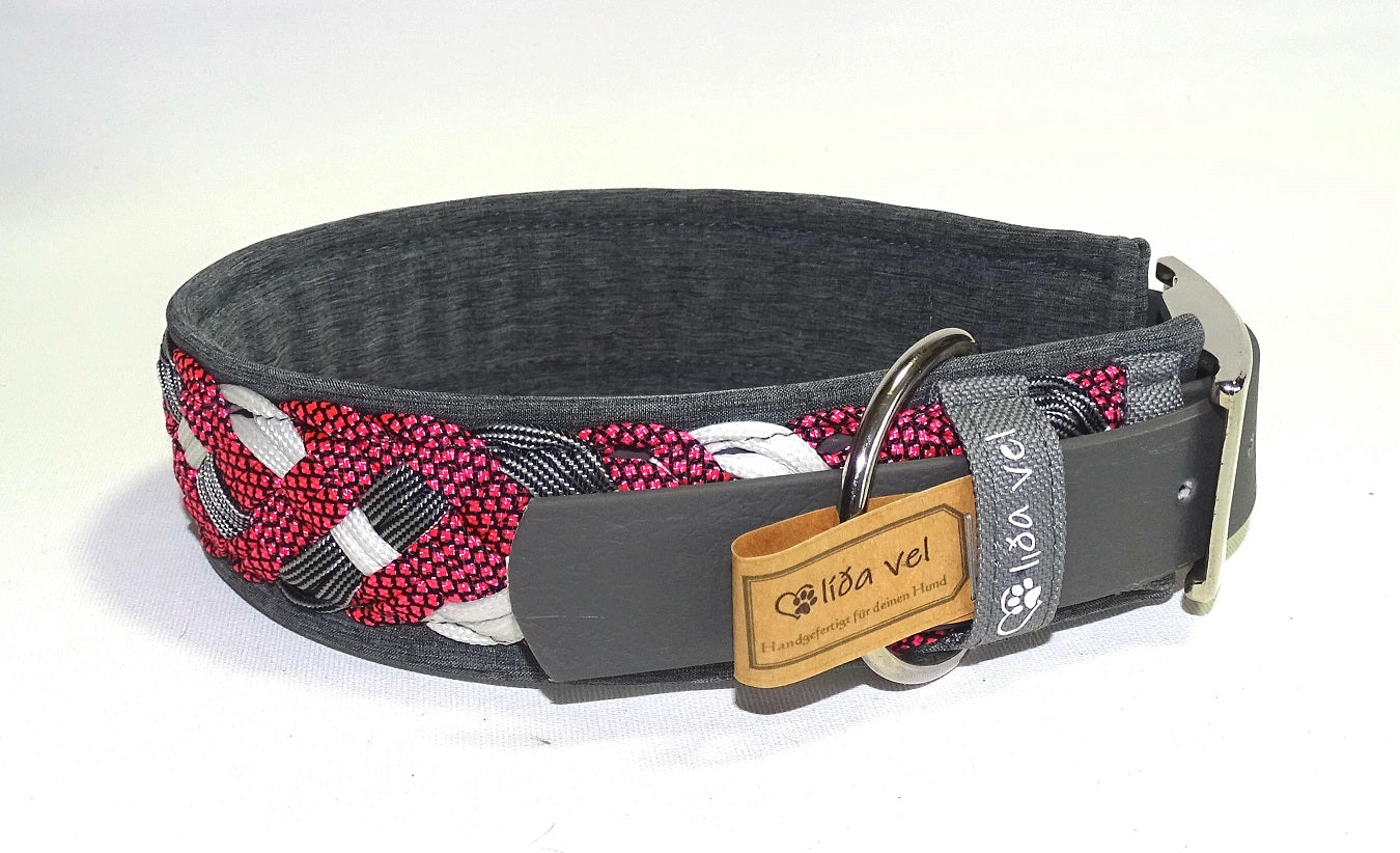 Paracordhalsband gepolstert in pink-grau verstellbar