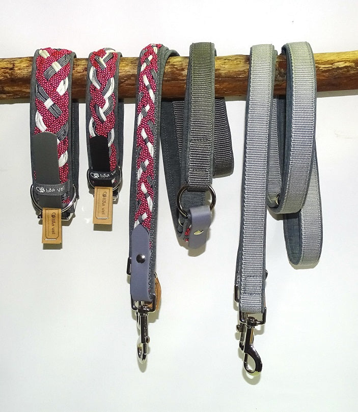 Paracordhalsband gepolstert in pink-grau verstellbar