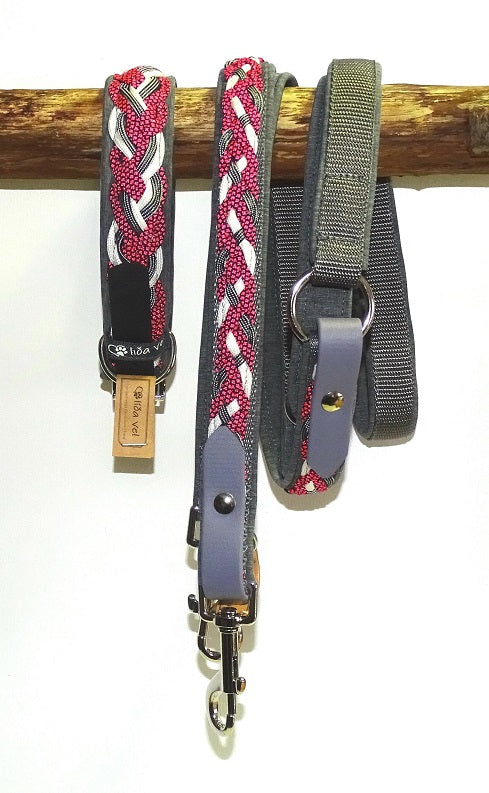 Paracordhalsband gepolstert in pink-grau verstellbar