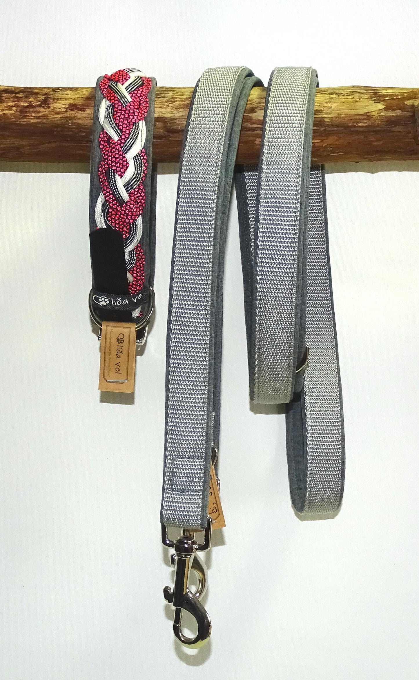 Paracordhalsband gepolstert in pink-grau verstellbar