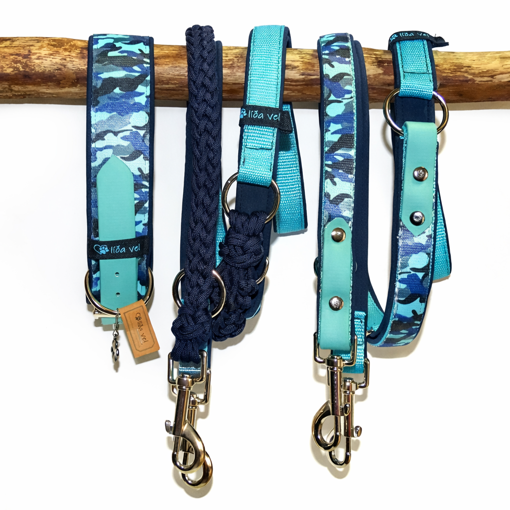 Hundehalsband gepolstert in Camouflage Blau verstellbar