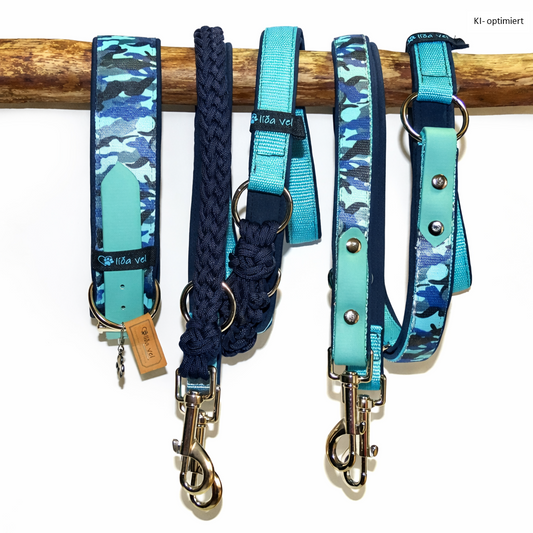 Hundehalsband gepolstert in Camouflage Blau verstellbar