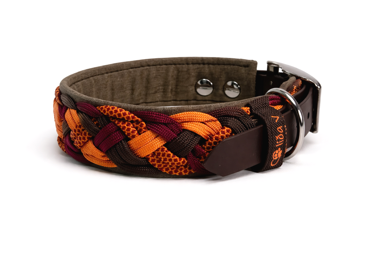 Paracordhalsband gepolstert in orange-braun verstellbar