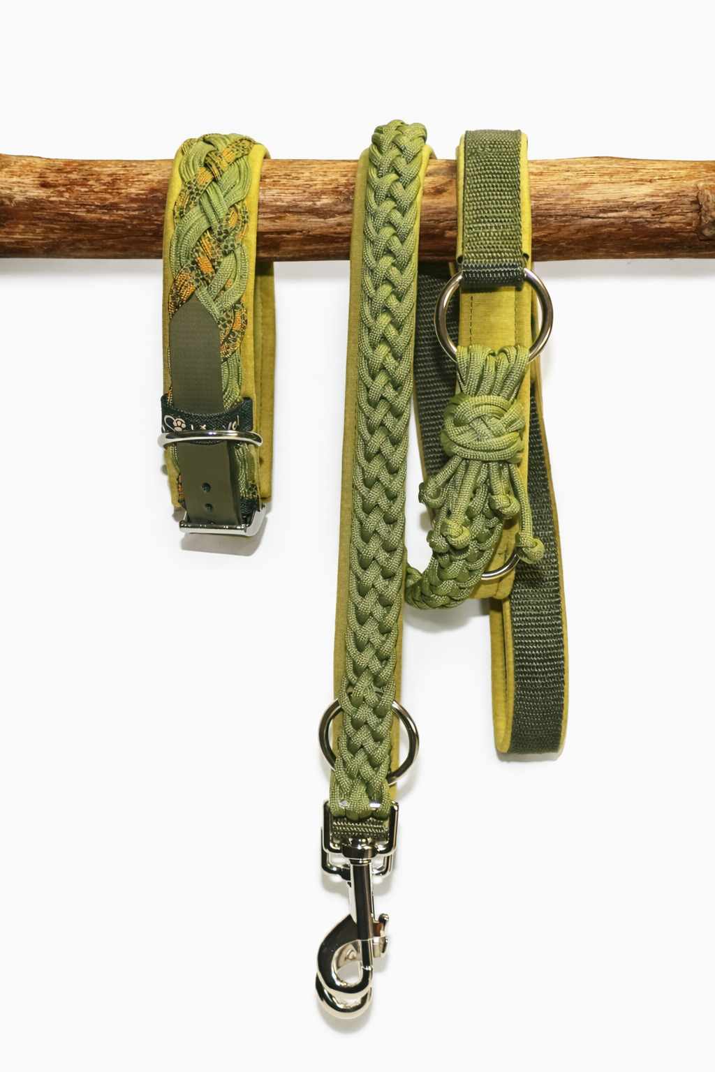 Paracordhalsband gepolstert in olive-gelb verstellbar