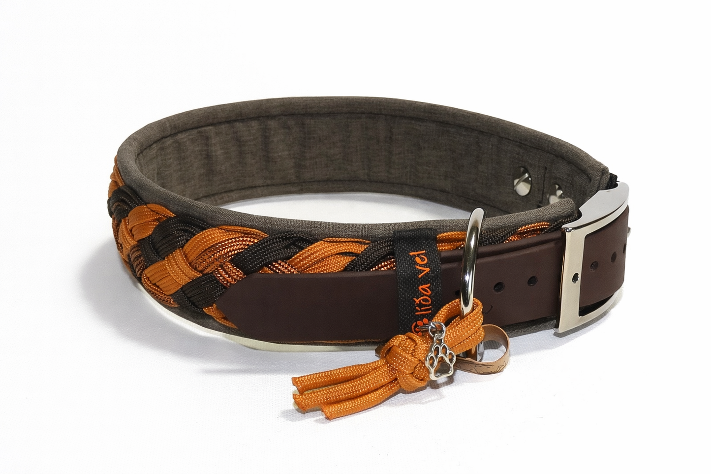 Paracordhalsband gepolstert in Cognac verstellbar