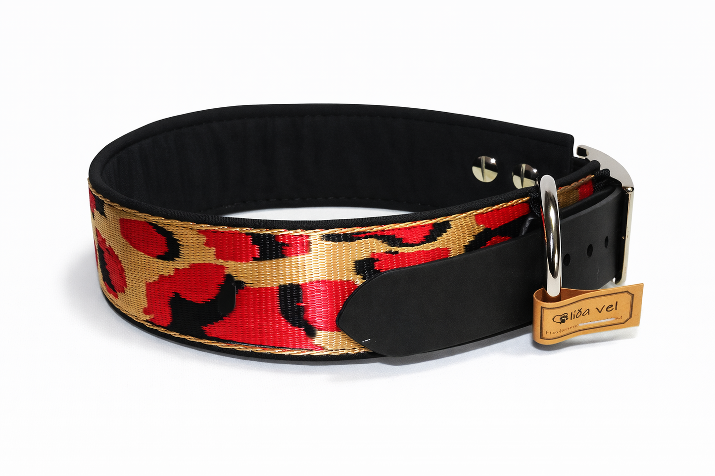 Hundehalsband gepolstert in Leo Rot verstellbar