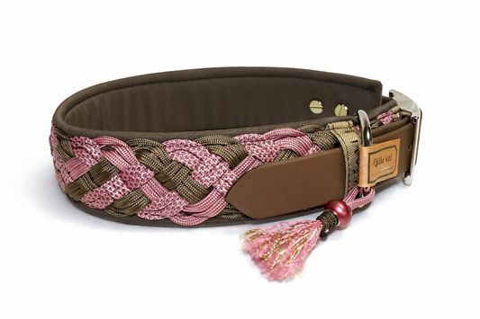 Paracordhalsband gepolstert in rosa-braun verstellbar