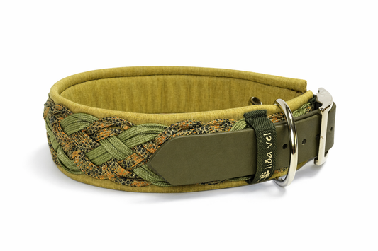 Paracordhalsband gepolstert in olive-gelb verstellbar
