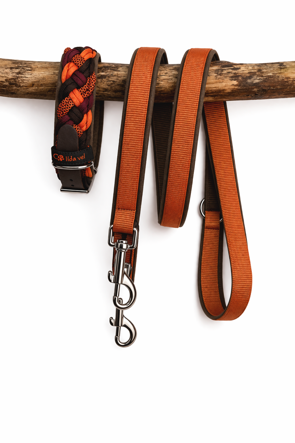 Paracordhalsband gepolstert in orange-braun verstellbar