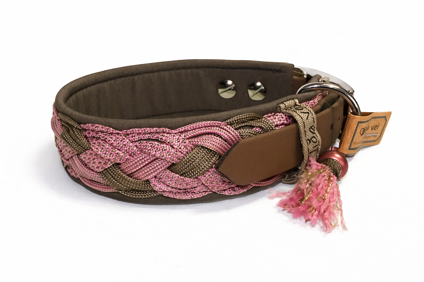 Paracordhalsband gepolstert in rosa-braun verstellbar