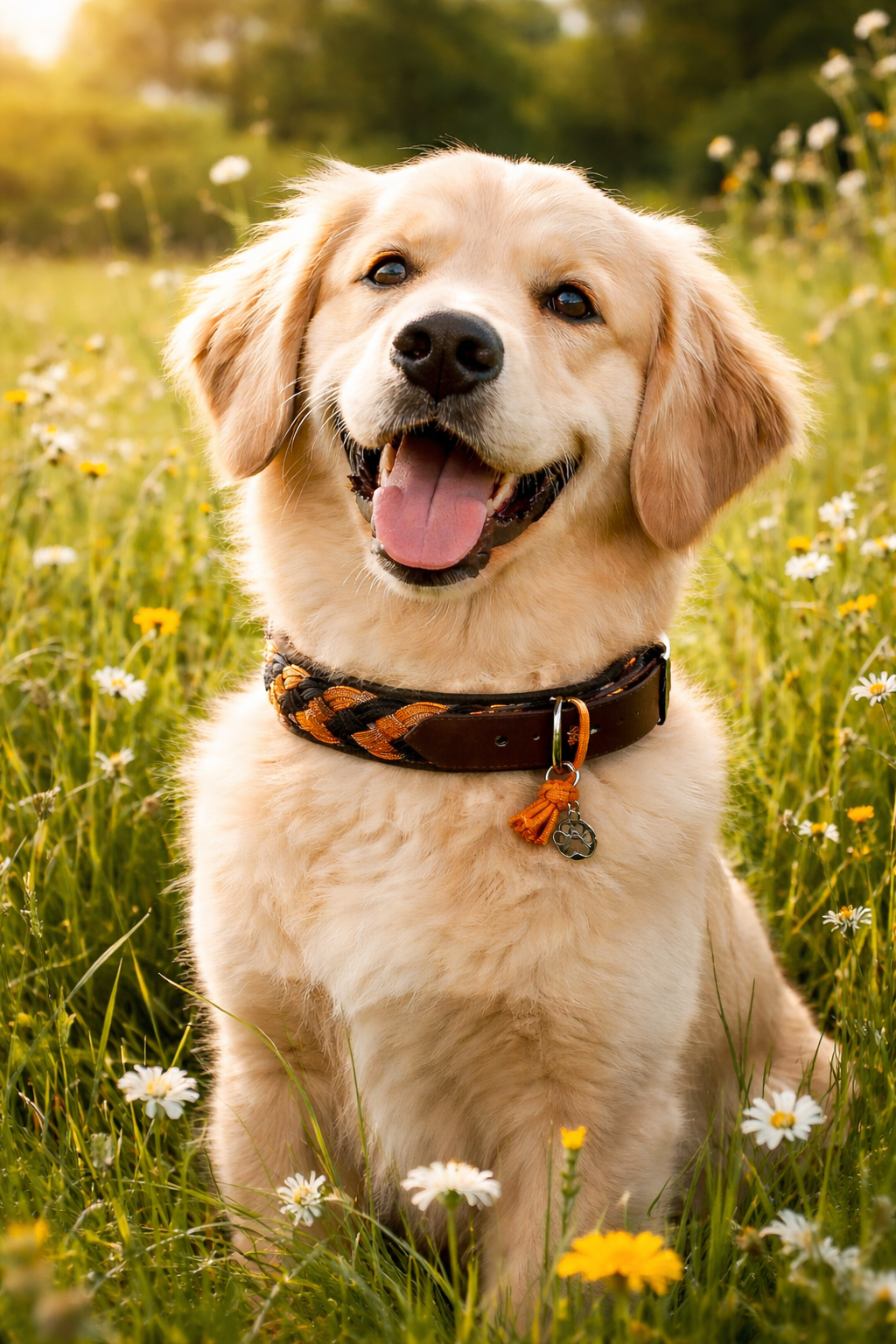 Paracordhalsband gepolstert in Cognac verstellbar