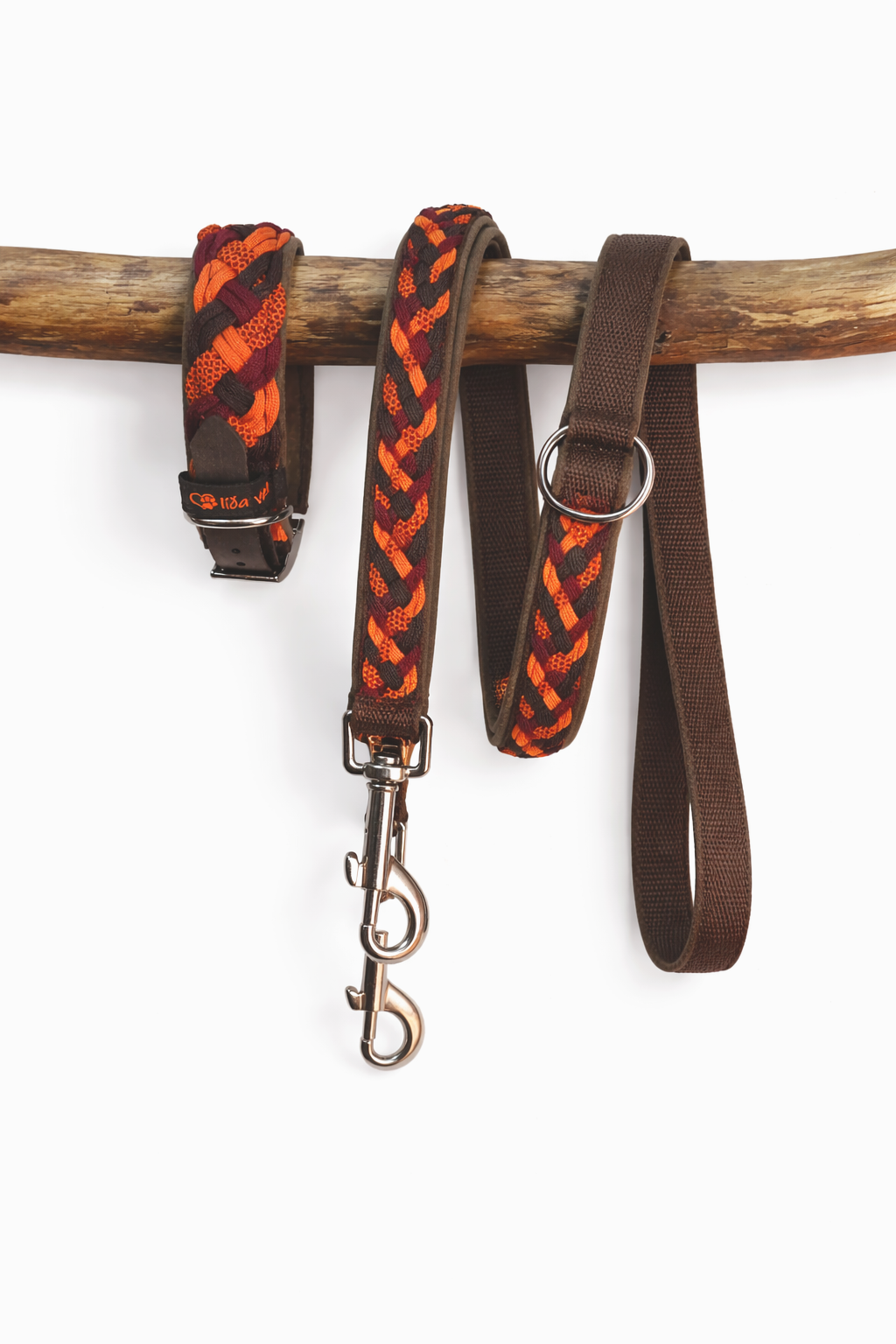 Paracordhalsband gepolstert in orange-braun verstellbar