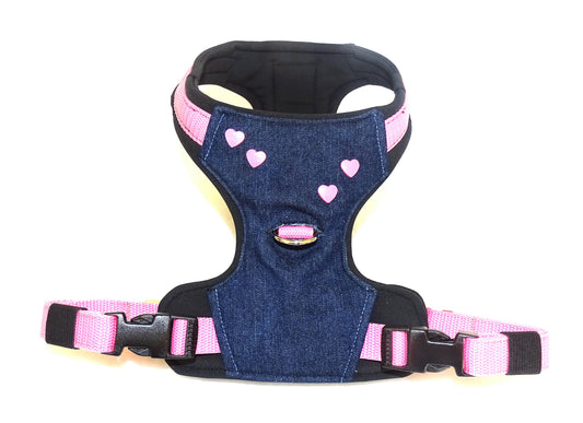 Gepolstertes Hunde Geschirr Größe M Jeans Rosa