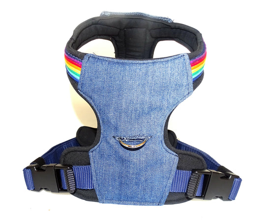 Einzelstück Gr. L Hunde Geschirr Jeans Regenbogen