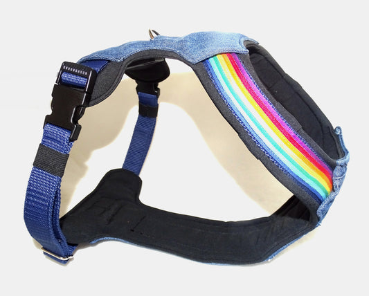 Einzelstück Gr. L Hunde Geschirr Jeans Regenbogen