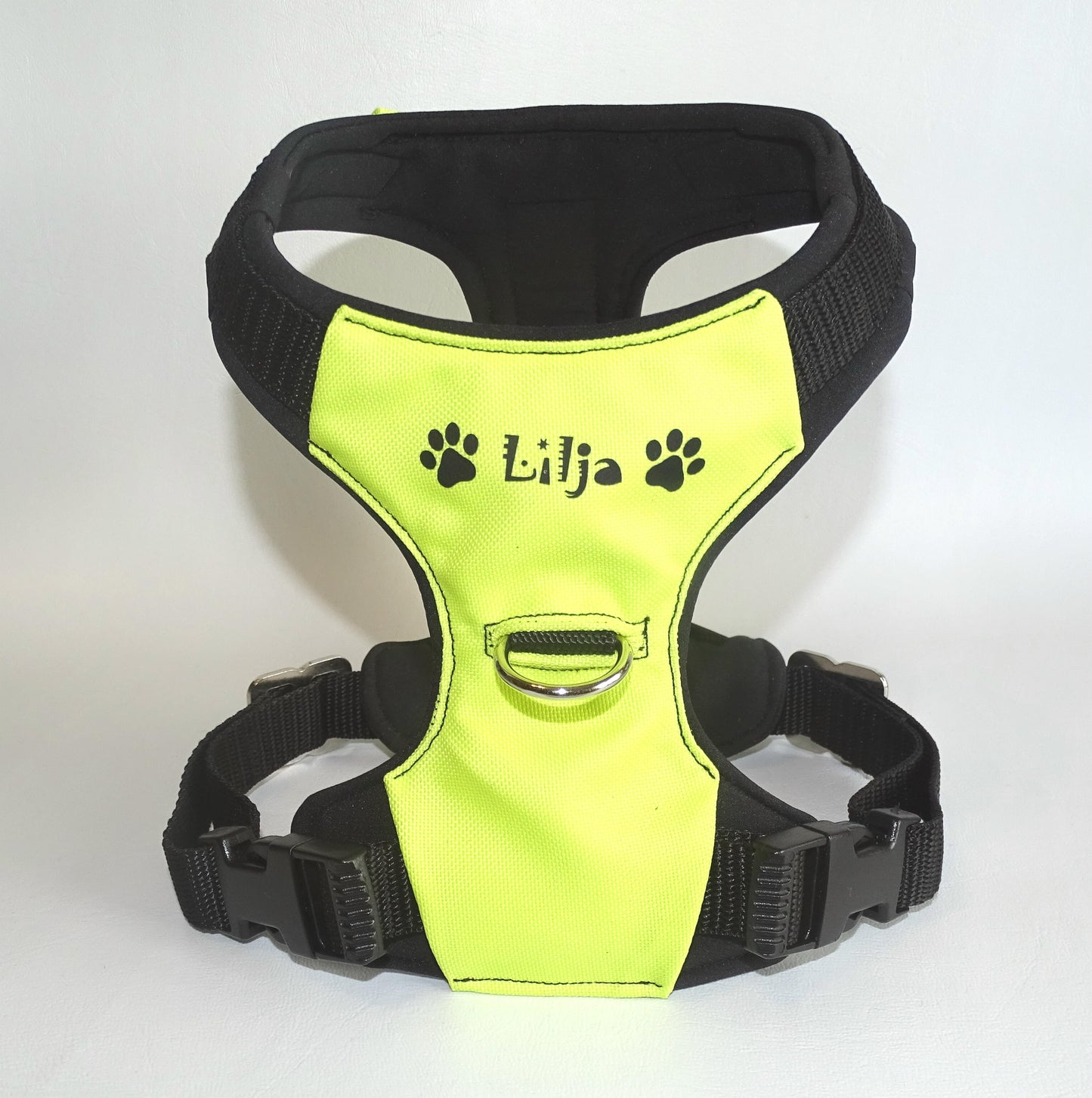 Gepolstertes Hunde Geschirr Neon gelb/grün, personalisierbar
